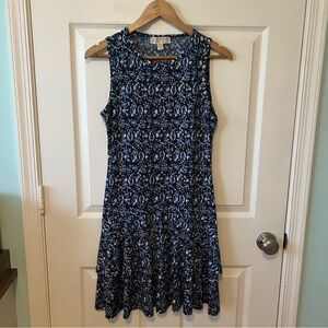 Michael Kors Navy and White Paisley Sleeveless Midi Dress women’s small